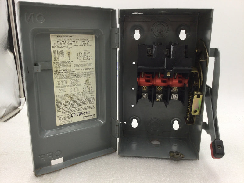 Square D HU361 30 Amp 3 Pole 600V Non Fused HD Safety Switch 10 3/4" x 6"