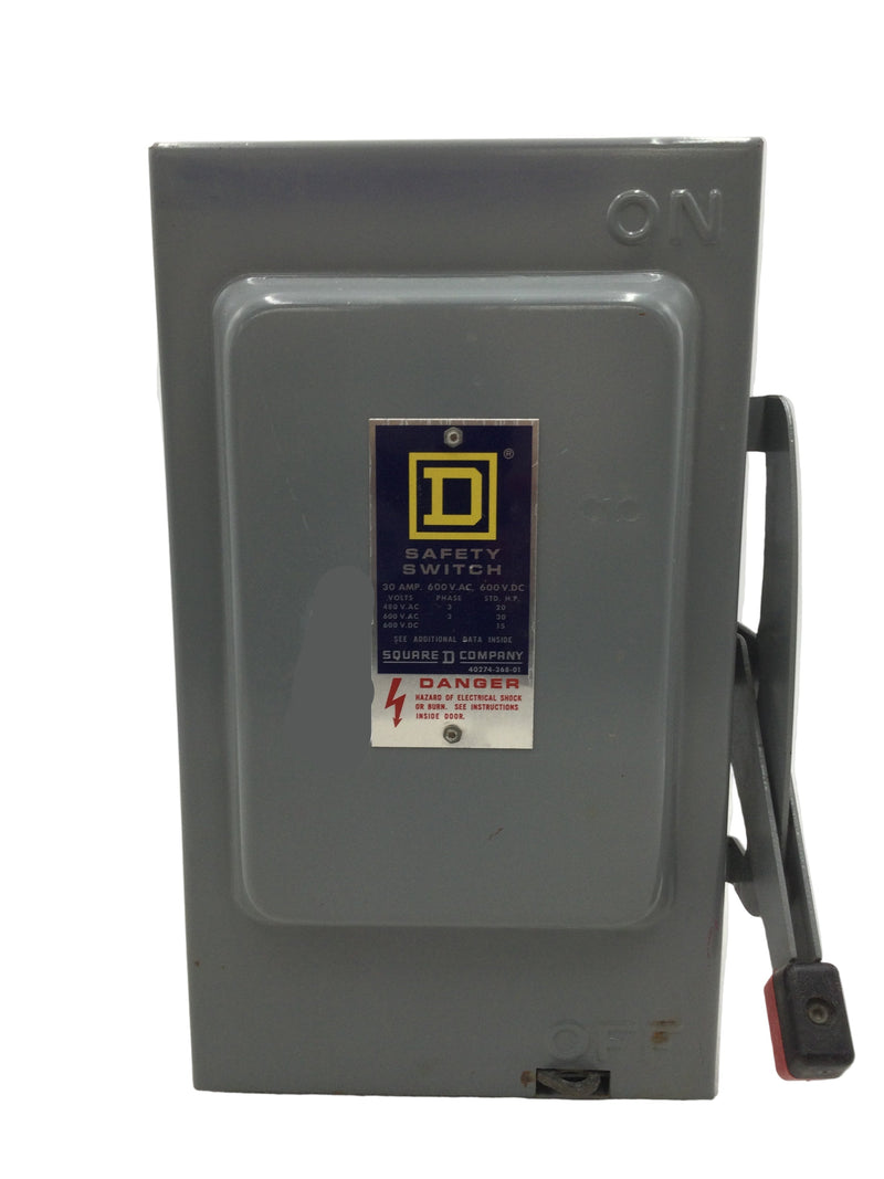 Square D HU361 30 Amp 3 Pole 600V Non Fused HD Safety Switch 10 3/4" x 6"