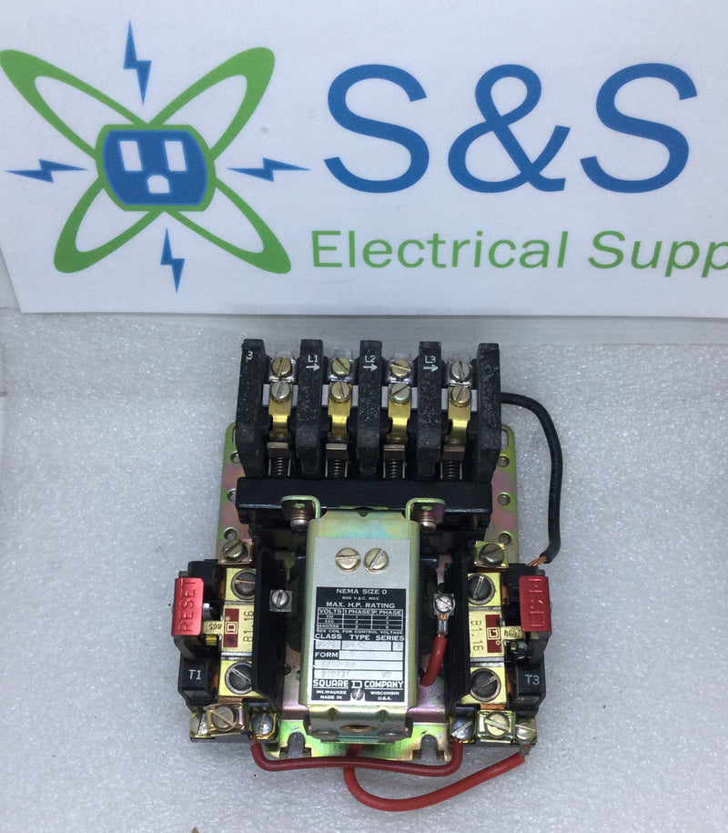Square D 8536 SAO12V02S AC Magnetic Starter 120V Coil Size 00 Square D 8536 SAO12V02S AC Magnetic Starter 120V Coil Size 00