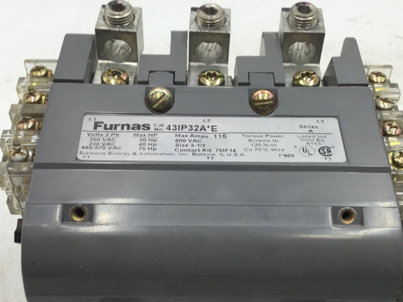 Furnas 43IP32A*E Reversing Contactor 115 Amp 600V Size 3-1/2 Series A 3-Phase