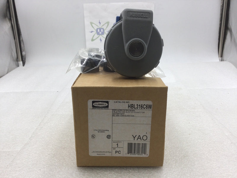 Hubbell HBL316C6W 16 Amp Watertight Pin & Sleeve Connector 240V 2 Pole 3 Wire