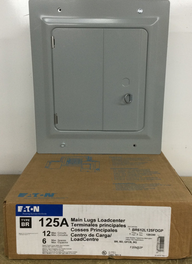 Eaton BR612L125FDGP BR 125 Amp 6-Space 12-Circuit Indoor Main Lug Flush Door