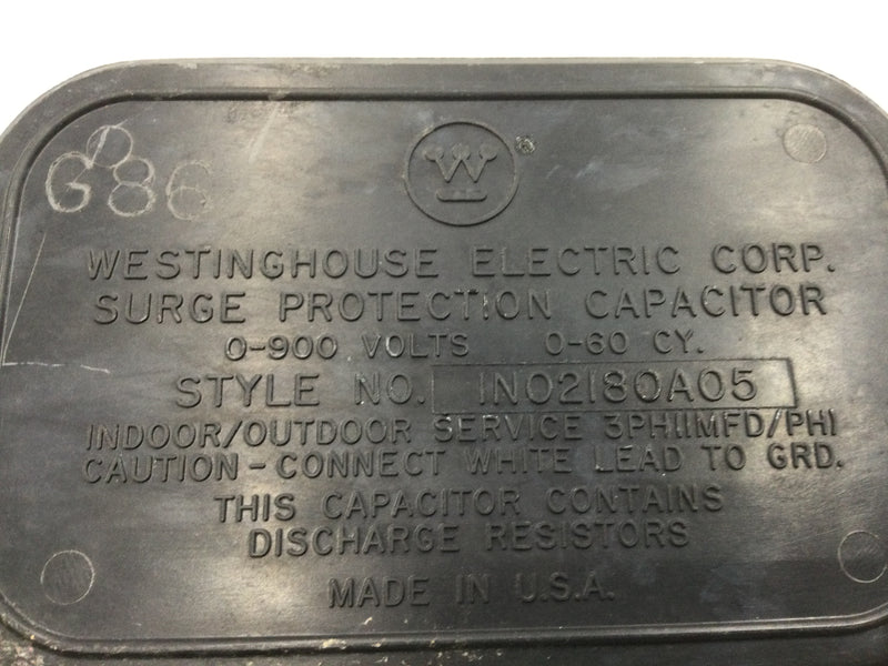 Westinghouse IN02180A05 Surge Protection Capacitor 0-900Volts 0-60 Cy 3-Phase