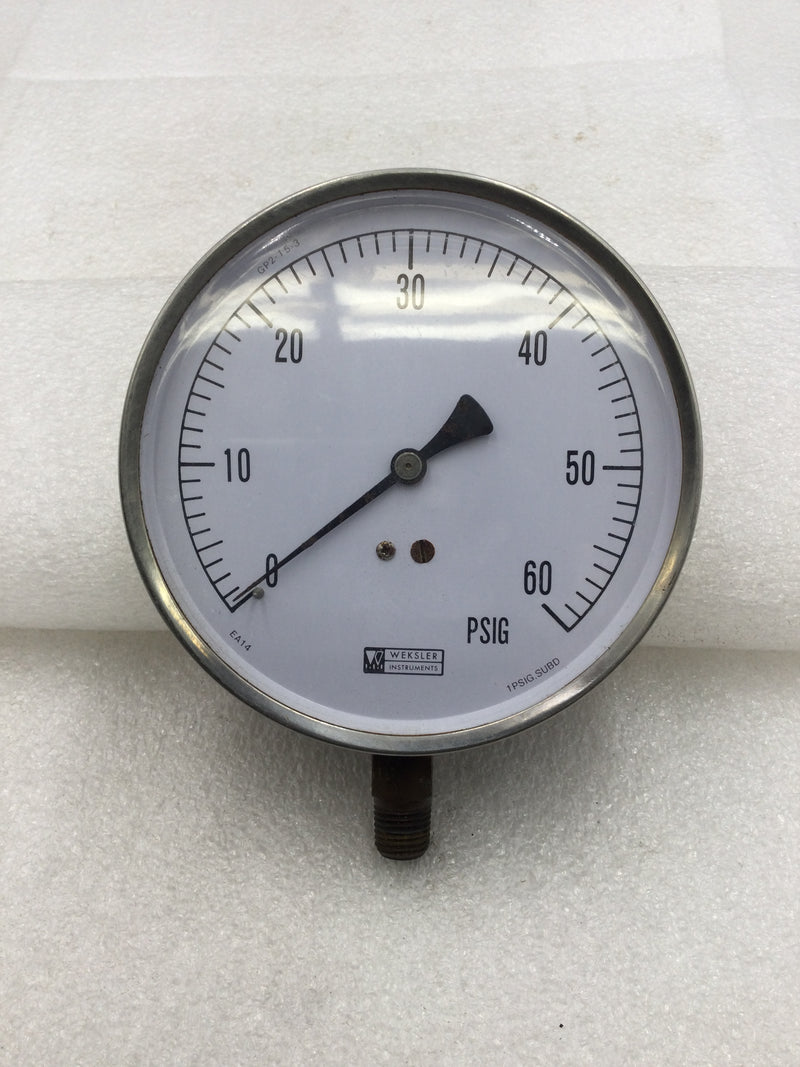 Weksler GP2-15-3 0-60 PSI Pressure Gauge 4 1/2" Face 1/4" NPT Water/Air Line