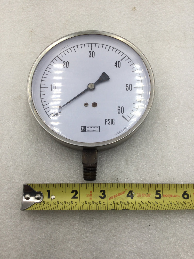 Weksler GP2-15-3 0-60 PSI Pressure Gauge 4 1/2" Face 1/4" NPT Water/Air Line