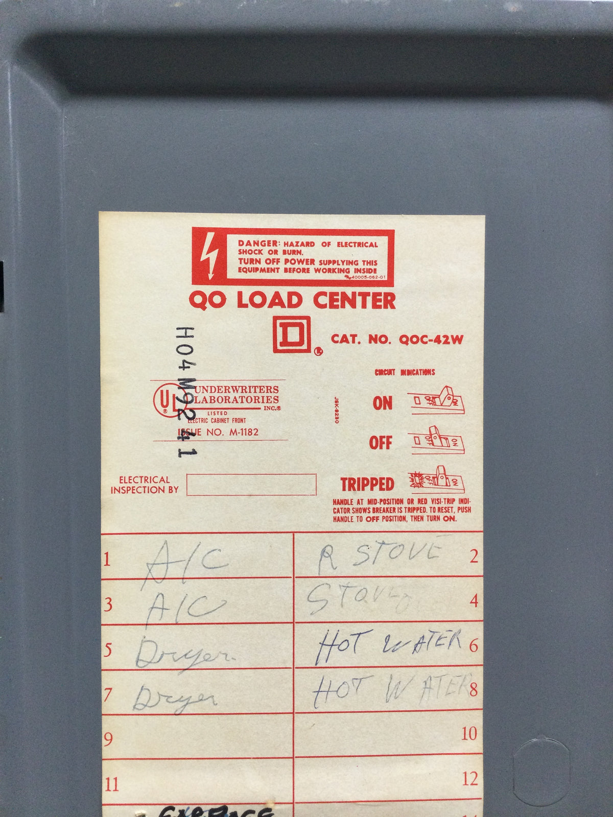 Square D QOC-42W 42 Space 120/240V Panel/Door Only 31 3/4