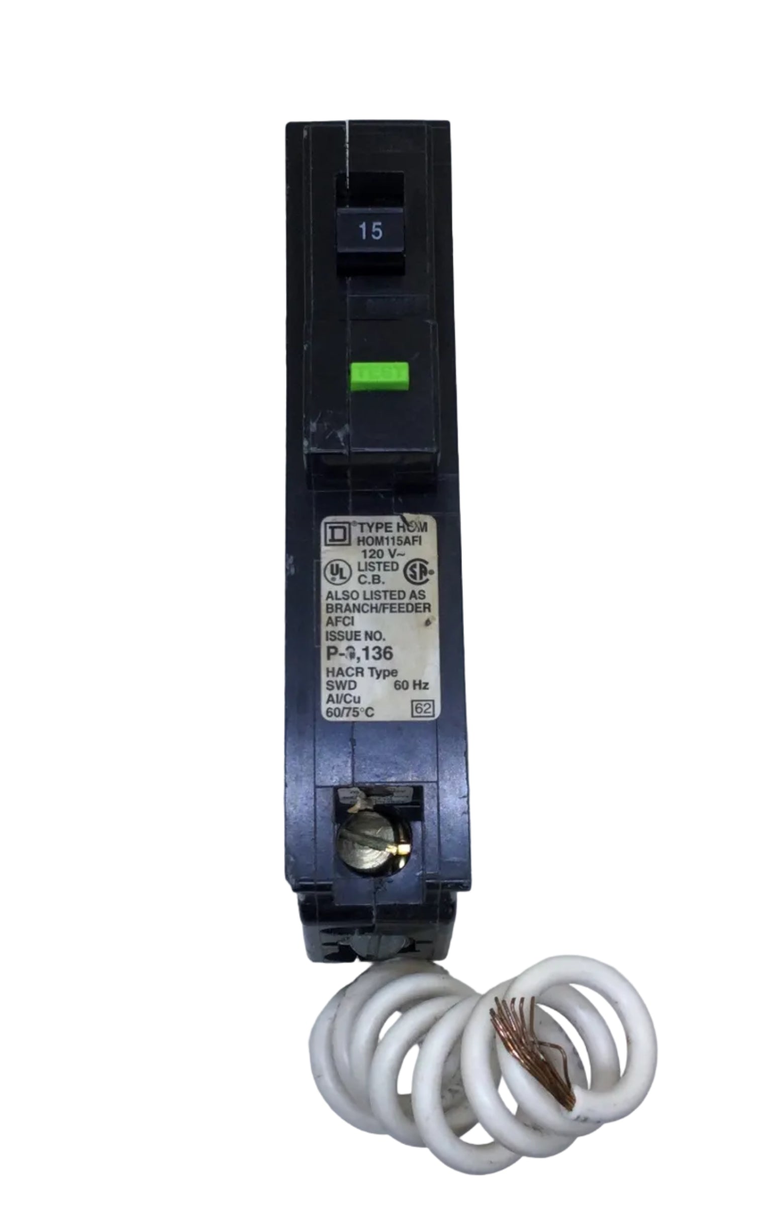 Square D HOM115AFI 15 Amp 1 Pole 120V AFCI Protected Circuit Breaker