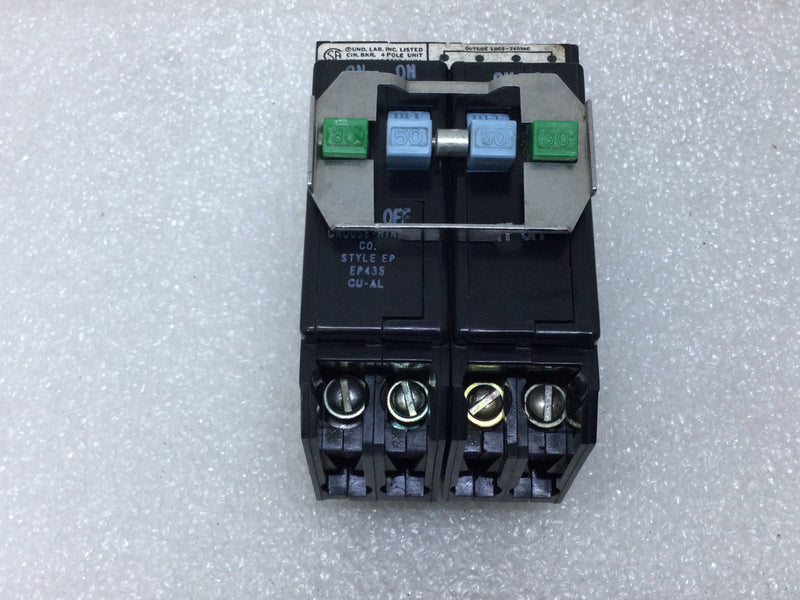 Crouse Hinds EP435 MP250230 2-50a/2-30a 240v Quad Circuit Breaker