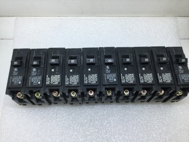 Lot of 10 - ITE/Siemens/Gould Q120 Type QP 20 Amp 120/240 Volt 1 Pole Circuit Breaker