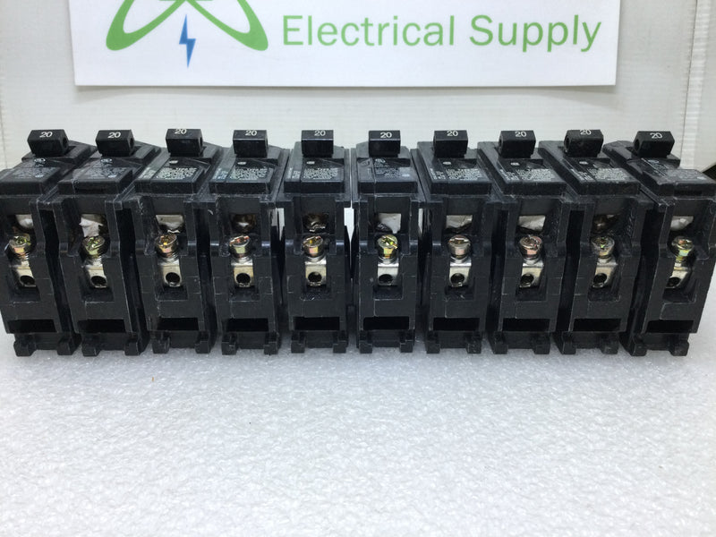 Lot of 10 - ITE/Siemens/Gould Q120 Type QP 20 Amp 120/240 Volt 1 Pole Circuit Breaker