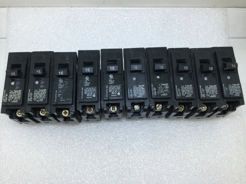 Lot of 10 - Siemens/ITE/Gould Q115 15 Amp 1 Pole 120/240V Type QP Breaker