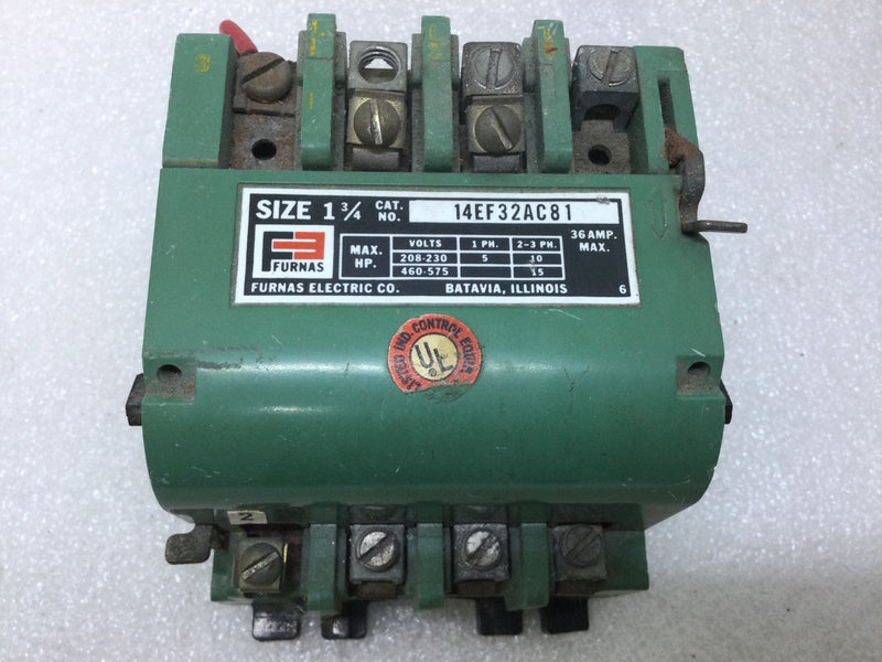 Furnas 14EF32AC81 Motor Starter 36 Amp Max. 15HP Max 575V Size 1-3/4
