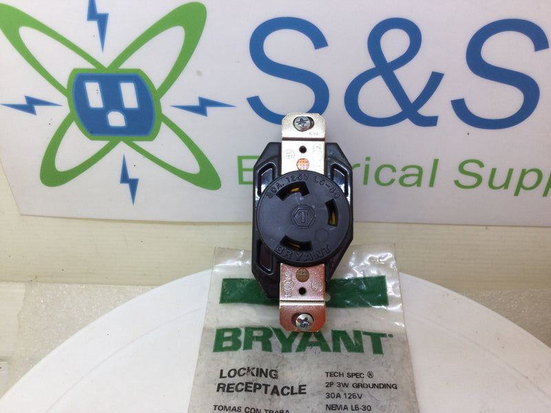 Bryant 70530-FR Flush Mount 30A 126V 2 Pole 3 Wire Grounding Nema L6-30 Locking Receptacle