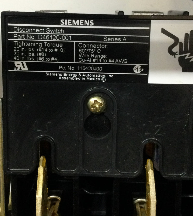 Siemens Combo Box Enclosure 17DSE92BF10 With Fused Disconnect Switch - No Starter NEMA 1