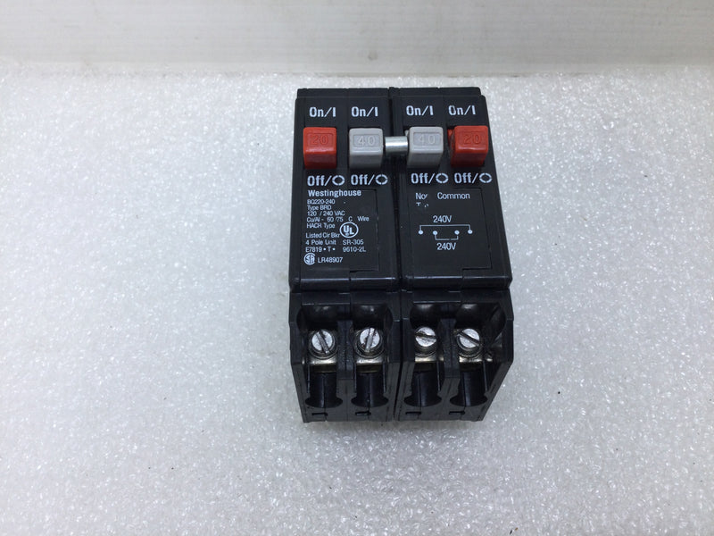 Bryant BQ220-240 Type BRD 20 & 40 Amp 120/240v Quad Circuit Breaker BQ220240