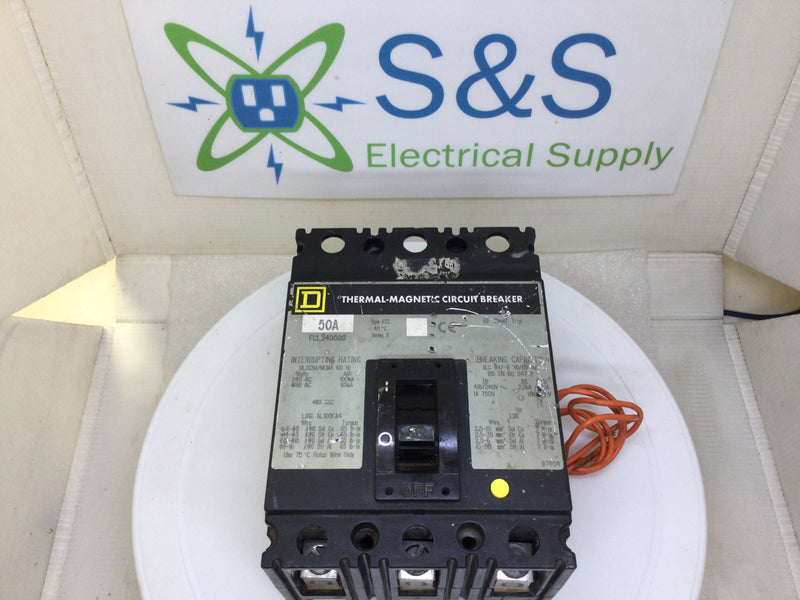 Square D FCL34050G 50 Amp 3 Pole 480V Circuit Breaker w/Shunt Trip