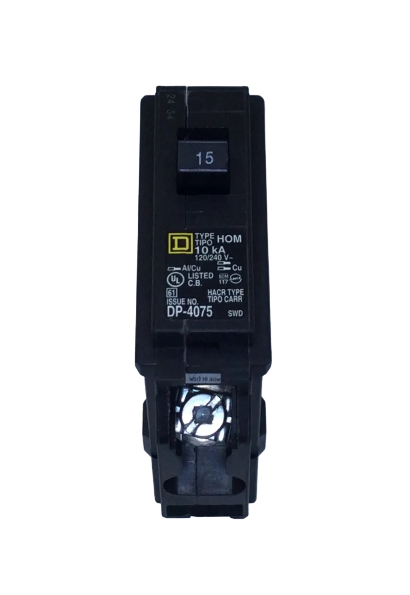 Square D HOM115 15 Amp 1 Pole 120/240V Circuit Breaker - Yellow Face