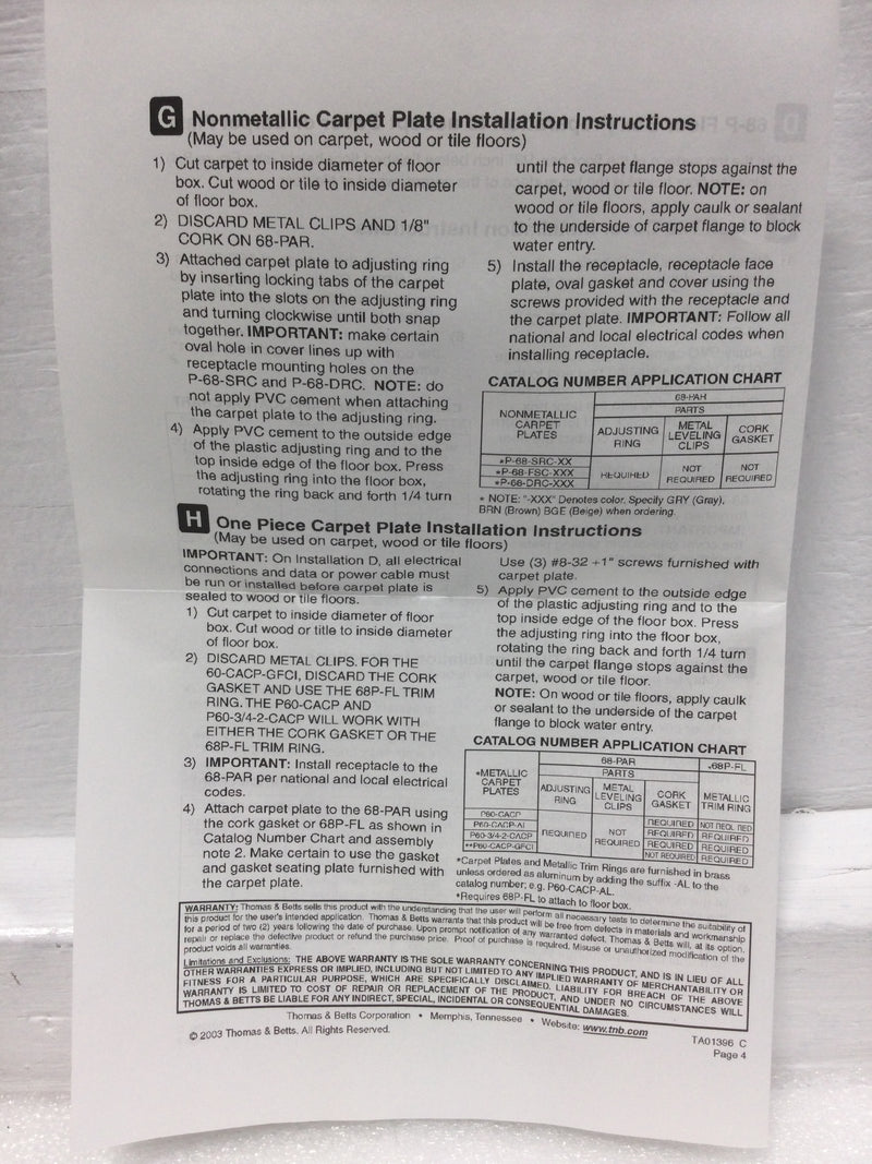 Thomas & Betts Steel City® 68-P 68 Series Flush Service Non-Metallic Floor Box, PVC, 100 cu-in Capacity, 4 Outlets, 6-3/8 in W x 6 in D