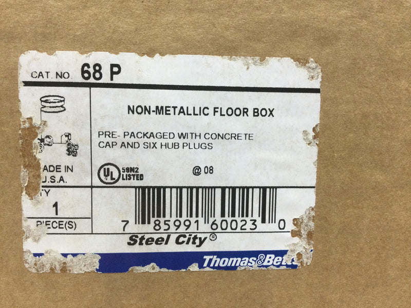 Thomas & Betts Steel City® 68-P 68 Series Flush Service Non-Metallic Floor Box, PVC, 100 cu-in Capacity, 4 Outlets, 6-3/8 in W x 6 in D