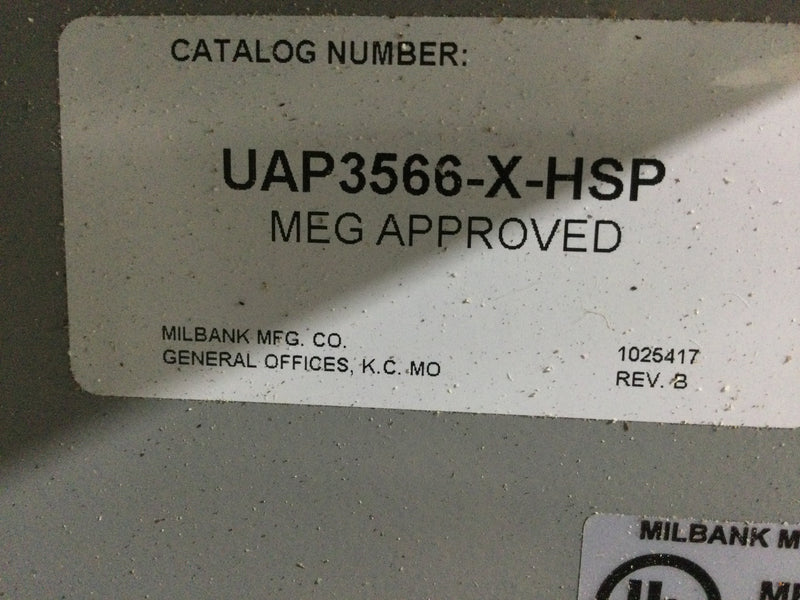 Milbank UAP3566-X-HSP 7 Terminal Ringless Large Closing Plate Lever Bypass Stainless Steel Hasp Aluminum Painted Wide Shell