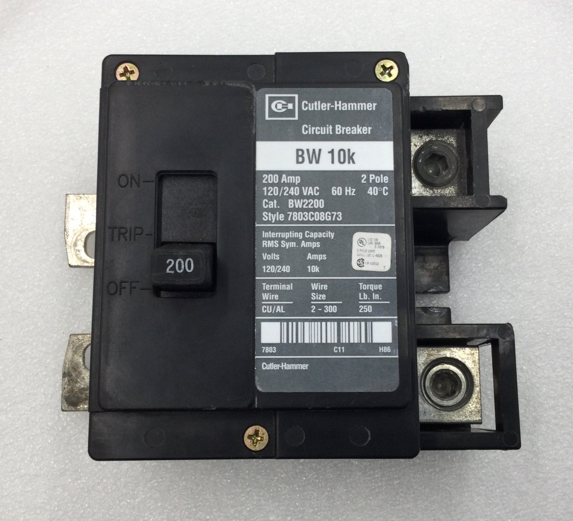 Eaton Cutler Hammer BW2200 200 Amp 2 Pole 120/240V 10K Breaker - Cosme