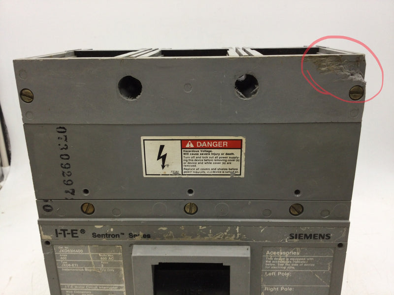 ITE/Siemens JXD63H400 400 Amp 3 Pole 600Vac Sentron Series Circuit Bre