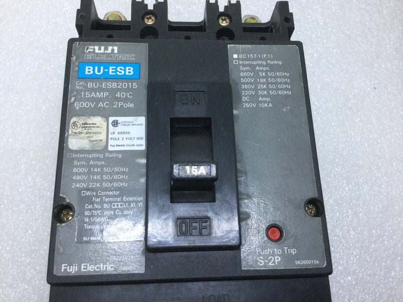 FUJI Electric BU-ESB2015 Circuit Breaker With Lugs 15 Amp 600V 2-Pole