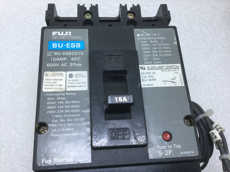 FUJI Electric BU-ESB2105 Circuit Breaker/Auxiliary Switch 15 Amp 600V 2-Pole