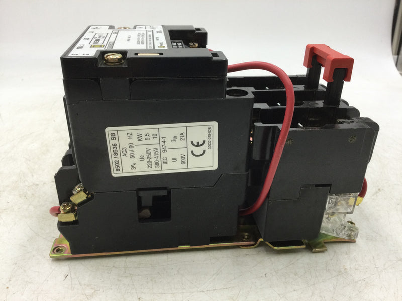 Square D 8536SBO2S Motor Starter NEMA 600V Max 50/60Hz Size 0 Series A