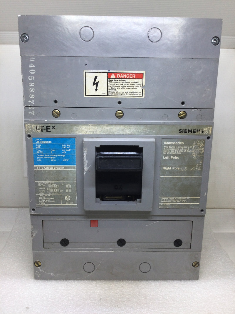 Siemens JXD23B400 3 Pole 400A 240V Type JXD2-A Circuit Breaker