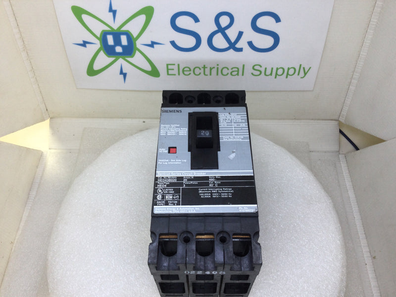 ITE Siemens HED43B020 20 Amp 3 Pole 480V Circuit Breaker