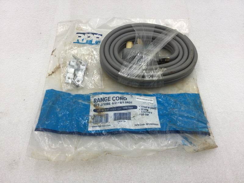 RPP-USA WH RC6/3 50 Amp Range Cord 6FT 3 Wire 6/2 + 8/1 SRDT Stranded Copper Wire