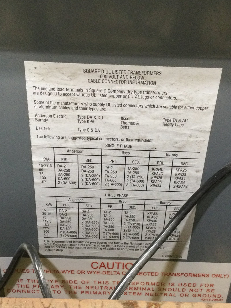 Square D Sorgel EE30T3HIS42DB 3 Phase General Purpose Transformer 30 kV