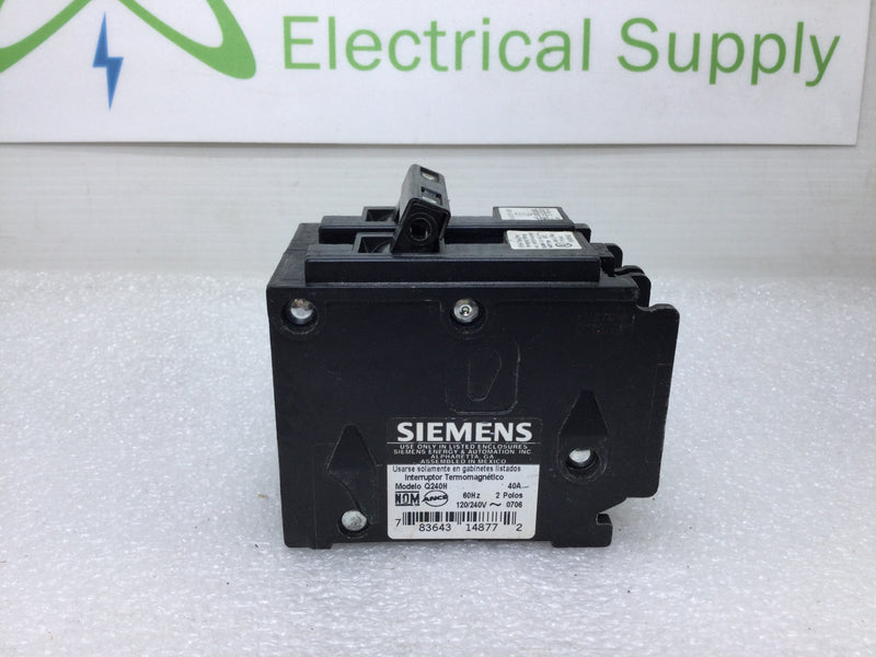 Siemens Q240H 2 Pole 40 Amp 22kAIC Circuit Breaker