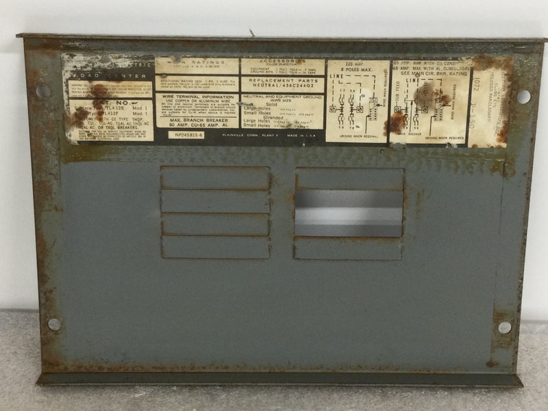 GE General Electric Load Center Cover TL412S /TL412F 125 Amp 8 Space 240V 1 Phase 2 Wire 10 3/8" x 7 3/8"