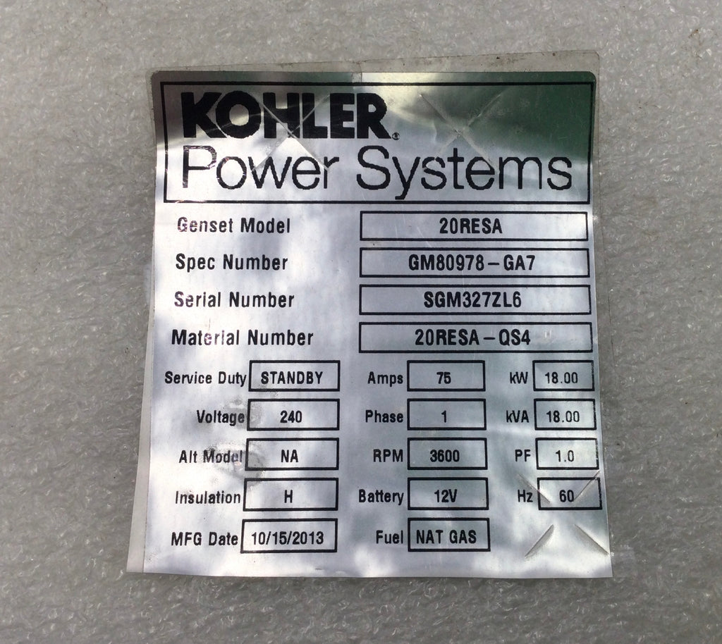 Koler Mistri Kohler 20RESA 20kW 75 Amp 1 Phase 120/240V Engine Starter 8