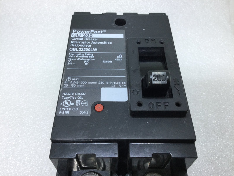 Square D PowerPact QB 200 QBL22200LW 2 Pole 200 Amp 120/240v Circuit Breaker