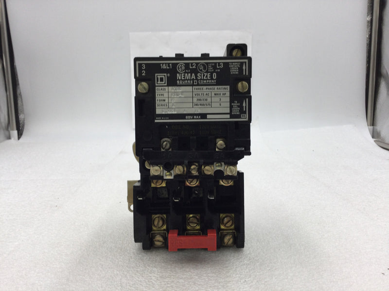 Square D 8736 SBO4 Motor Starter/Contactor Series A 3 Phase 200-575 VAC 120 VAC Coil