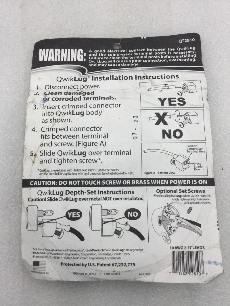 QwikProducts/Mainstream QT2810 Compressor Terminal Repair Kit 10 Gauge 2-Foot Length