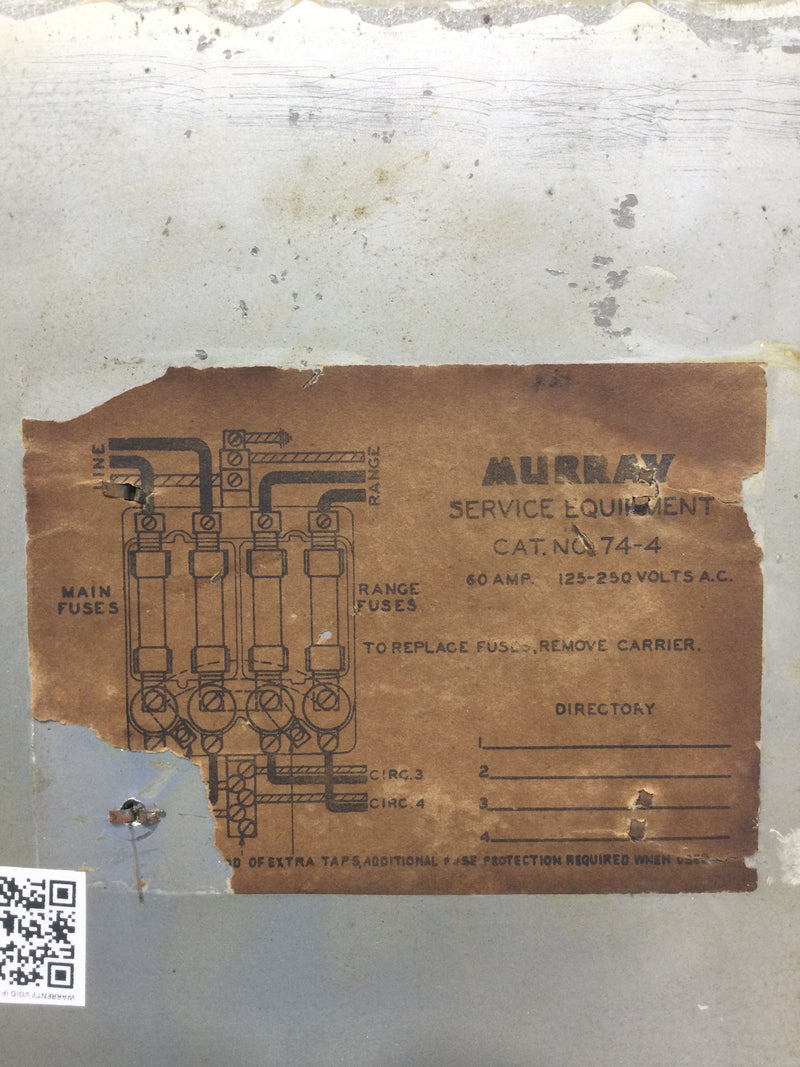 Murray 74-4 60 Amp 4 Space 125/250V Panel Door Only 11 3/4" x 8 3/4"