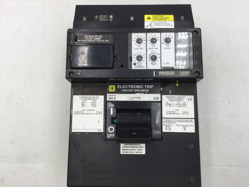 Square D LX36600 600 Amp 3 Pole 600V Electronic Trip Circuit Breaker