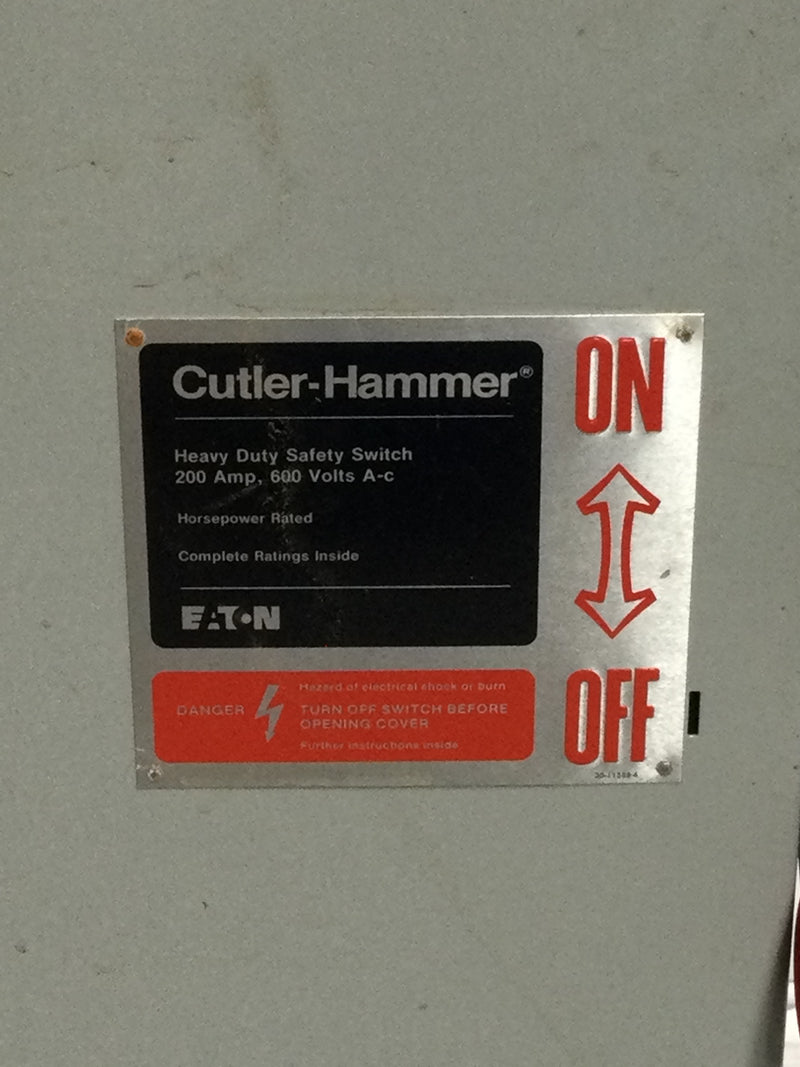 Cutler Hammer DH364UGK 200 Amp 600V 3 Pole Non Fusible Nema 1 Disconnect Switch