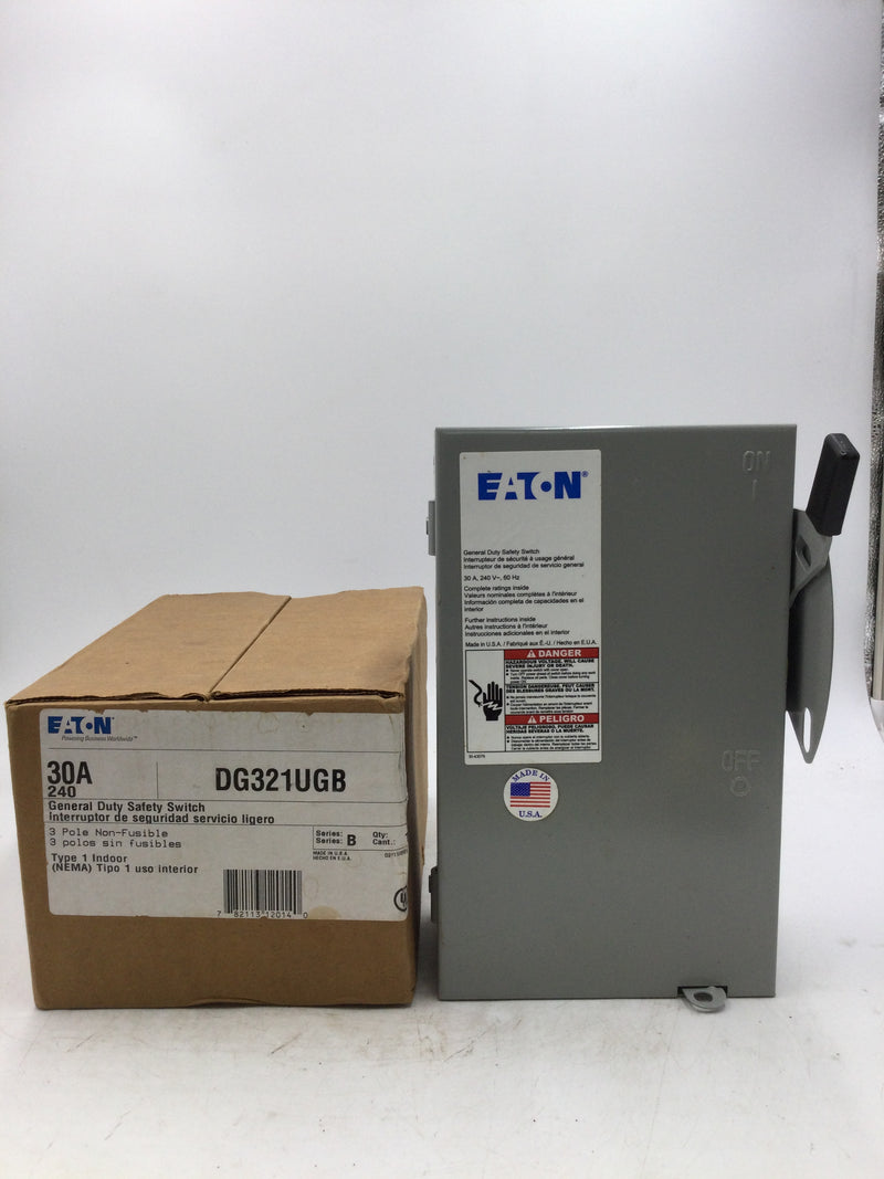 Eaton Cutler Hammer DG321UGB 30 Amp 3 Pole 240V Non-Fused Disconnect Safety Switch