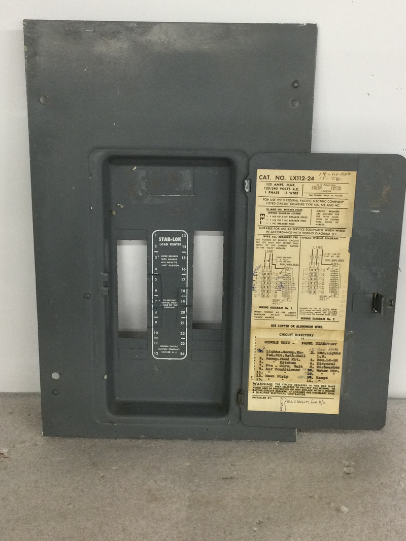 FPE Federal Pacific LX112-24 125 Amp 120/240v 1 Phase 3 Wire 24 Space Stab-Lok Load Center Front Cover Only With Main 18" x 11.5"
