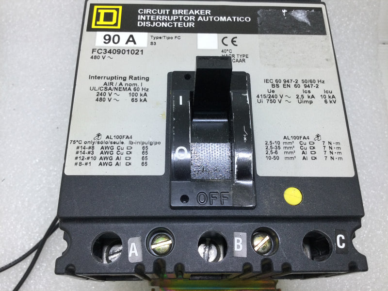 Square D FC340901021 3 Pole 90 Amp 480V I-Line Circuit Breaker