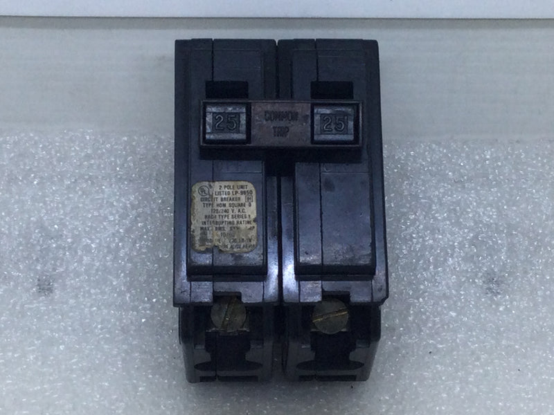 Square D HOM225 25 Amp 2 Pole 120/240V Circuit Breaker - White Face