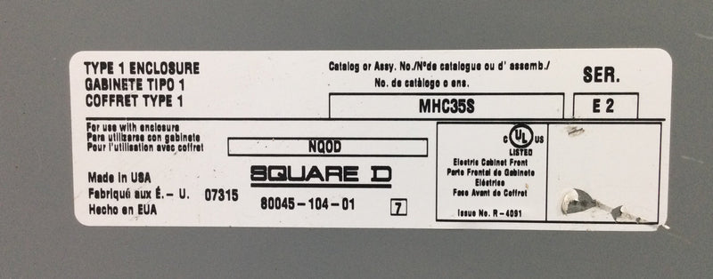 Square D MHC35S NQOD Panel Door/Cover Only 35 1/4" x 20 1/8"