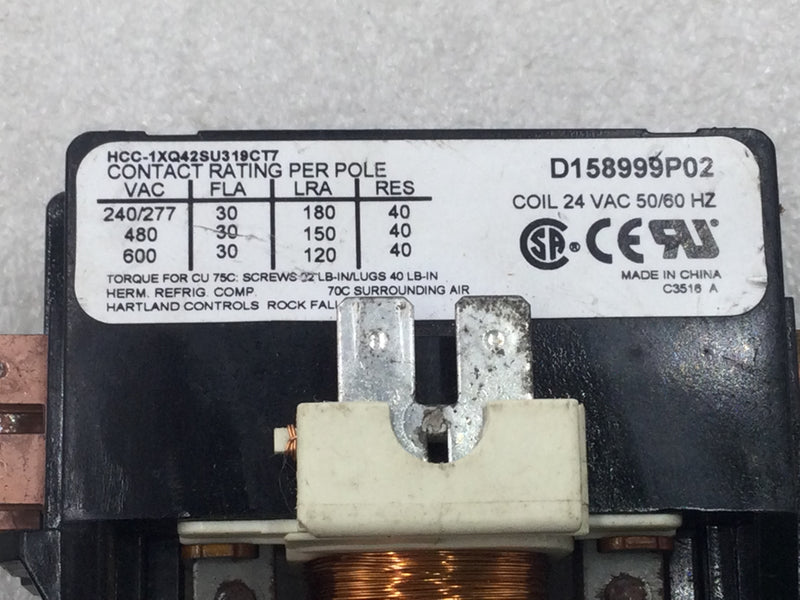Hartland Controls D158999P02 30 Amp 2 Pole 600V Definite Purpose Contactor Coil