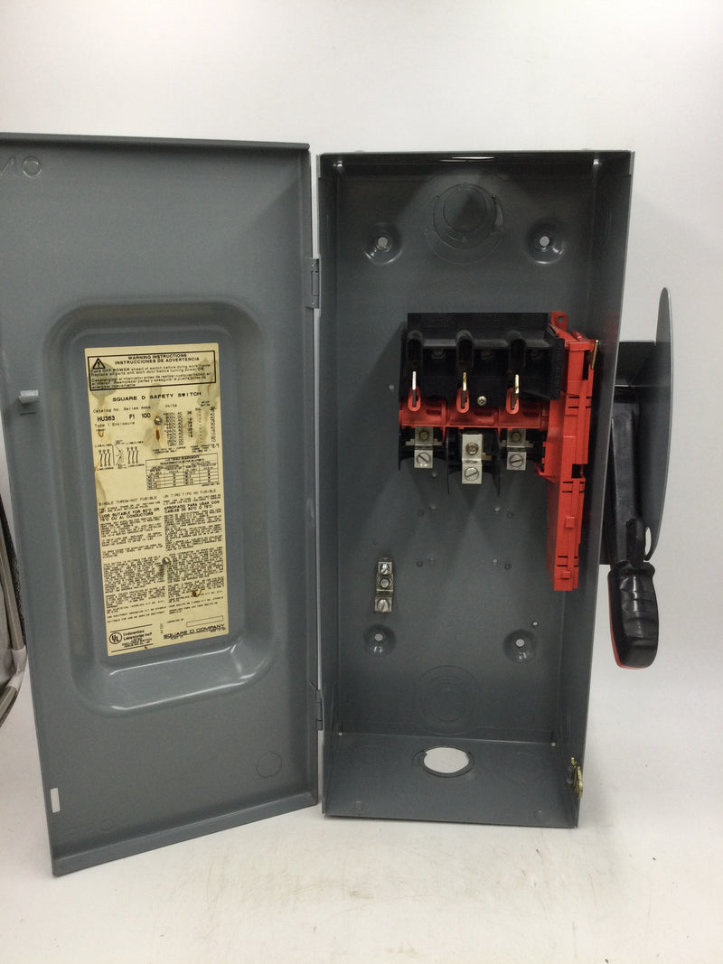 Square D HU363 3 Phase 100A 600VAC Nema1 Non-Fused Heavy Duty Safety Switch (New)