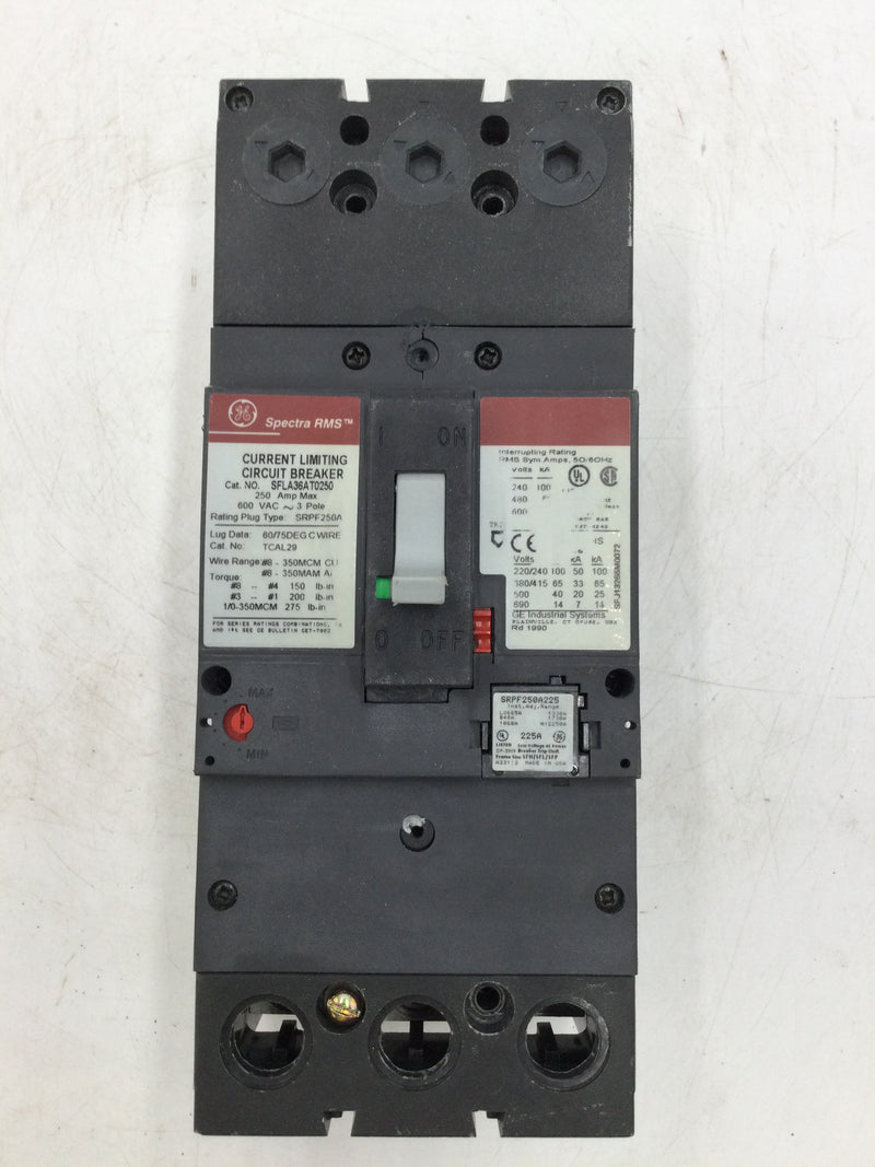 GE General Electric SFLA36AT0250 250 Amp 3 Pole 600v Spectra RMS Circuit Breaker w/225 Amp Trip